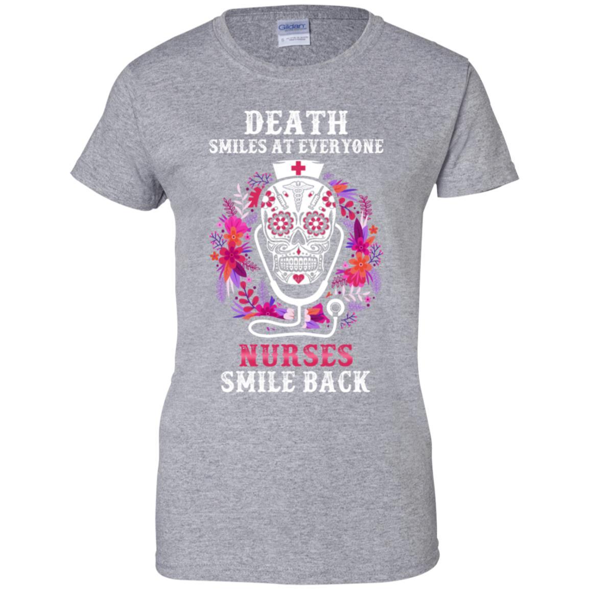 Death Smiles At Everyone Nurses Smile Back-T-Shirt & Tank Top-Women's T-Shirt-Sport Grey