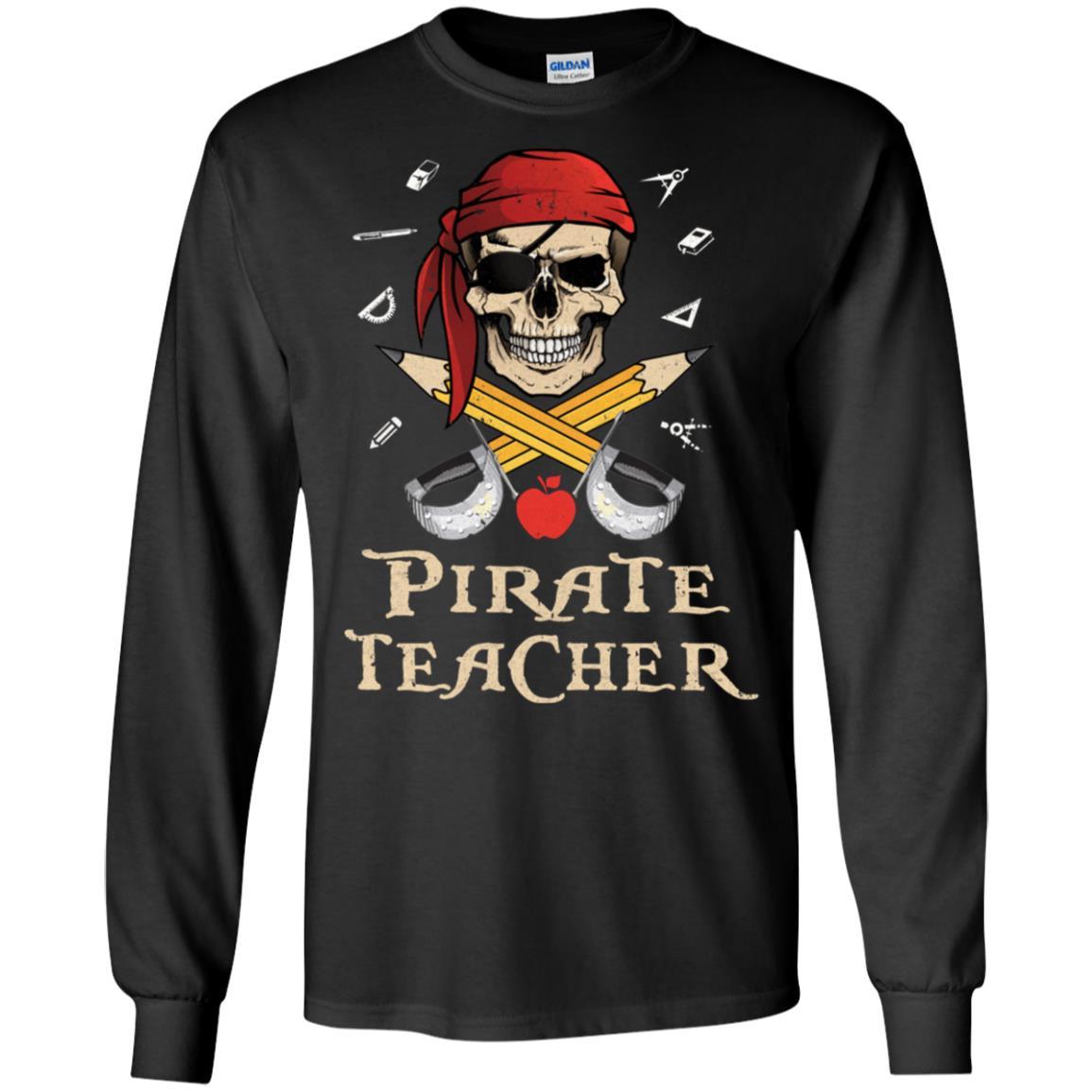 Funny Pirate Teacher Halloween Skull Adult Gift-T-Shirt & Hoodie-Long Sleeve T-Shirt-Black