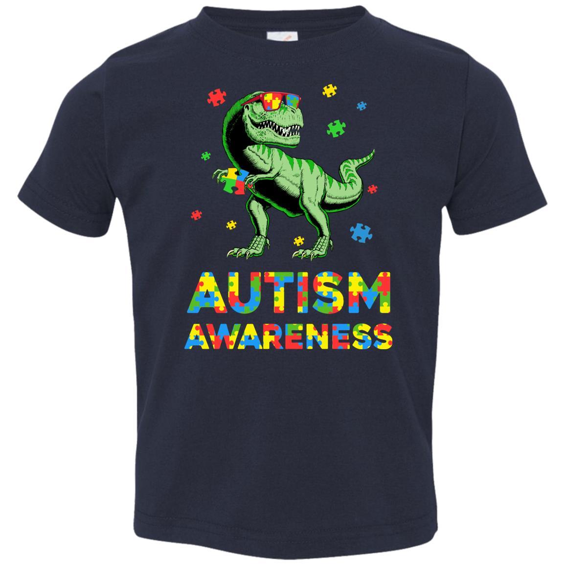 Dinosaur Puzzle Autism Awareness For Boys Girls Youth-Youth Shirt-Toddler T-Shirt-Navy