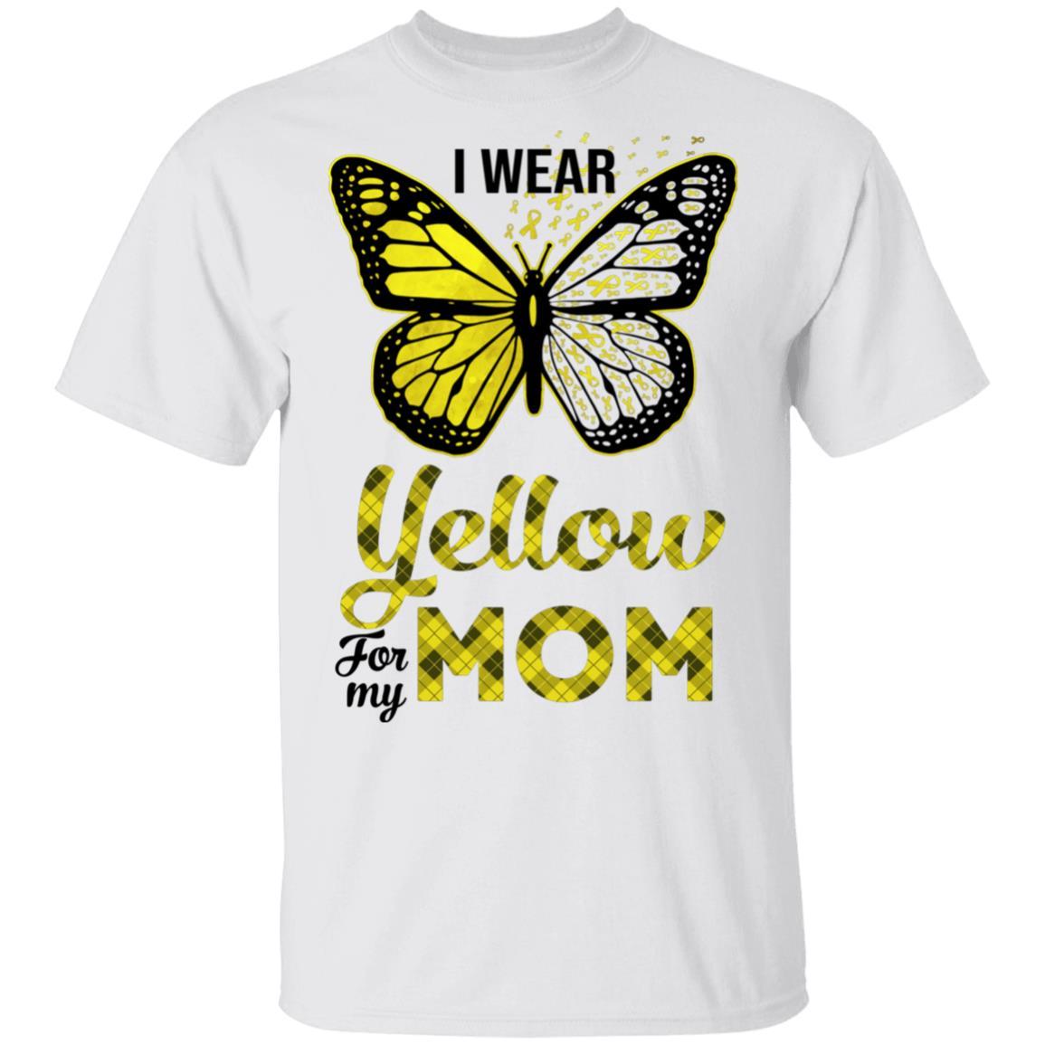 I Wear Yellow For My Mom Butterfly Sarcoma Bone Cancer-T-Shirt & Hoodie-Classic T-Shirt-White