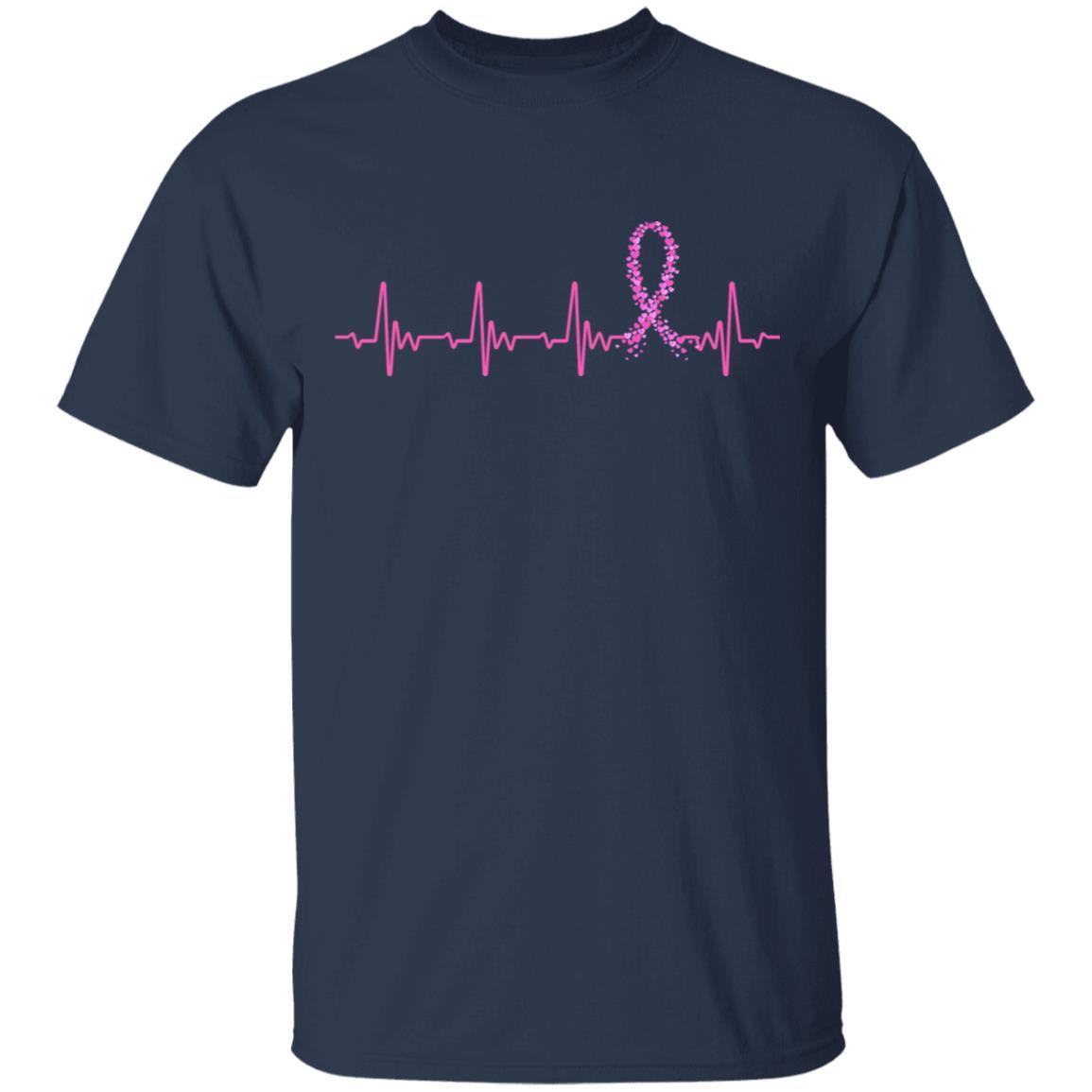 Breast Cancer Awareness Pink Ribbon Heartbeat-T-Shirt & Hoodie-Classic T-Shirt-Navy