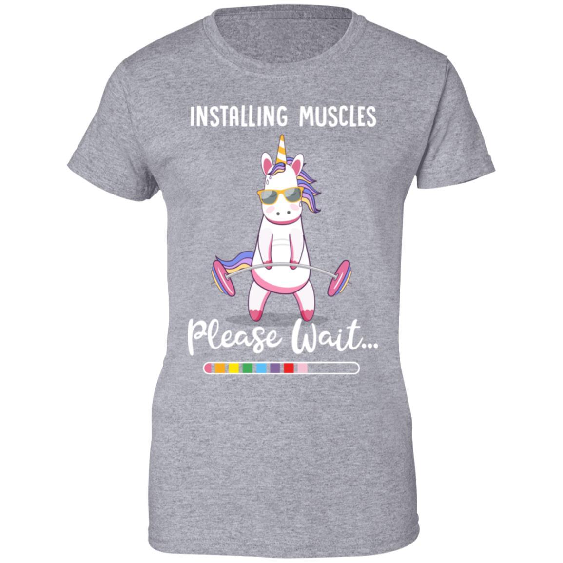 Installing Muscles Please Wait Funny Unicorn Fitness-T-Shirt & Tank Top-Women's T-Shirt-Sport Grey