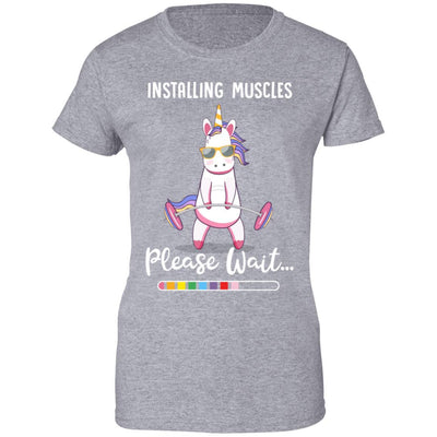 Installing Muscles Please Wait Funny Unicorn Fitness-T-Shirt & Tank Top-Women's T-Shirt-Sport Grey