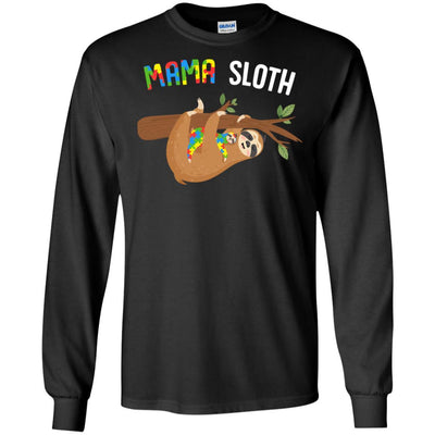 Mama Sloth Autism Awareness Mom Gift-T-Shirt & Hoodie-Long Sleeve T-Shirt-Black