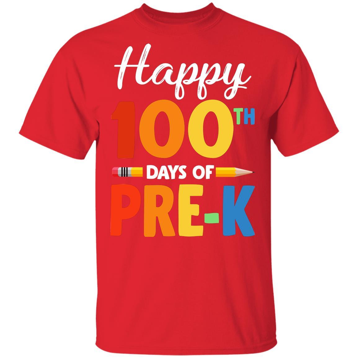 Happy 100th Day of Pre-K Teacher or Student Gift Youth-Youth Shirt-Youth T-Shirt-Red