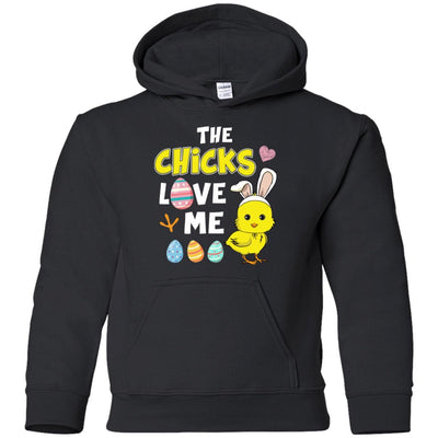Happy Easter Funny Chick Bunny Ears With Egg Youth-Youth Shirt-Youth Pullover Hoodie-Black