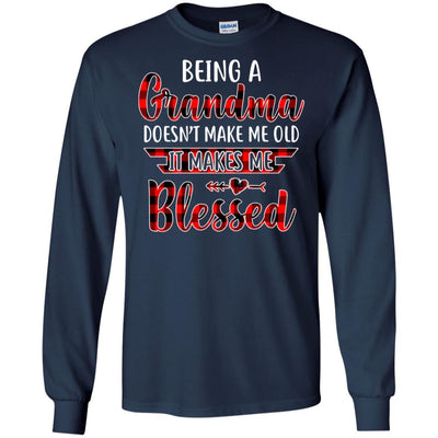 Red Plaid Funny Being A Grandma Doesn't Make Me Old-T-Shirt & Hoodie-Long Sleeve T-Shirt-Navy