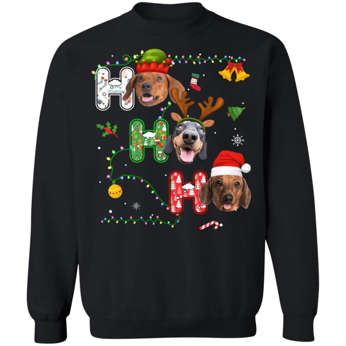 Christmas Ho Ho Ho Dachshund Lover Funny Xmas Gift-T-Shirt & Sweatshirt-Crewneck Sweatshirt-Black