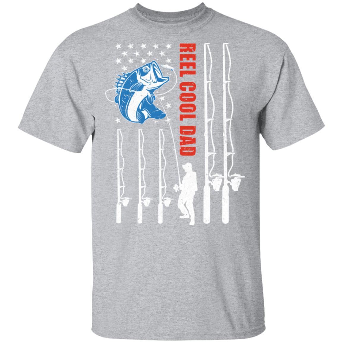 Reel Cool Dad American Flag Fish Fishing Fathers Day-T-Shirt & Hoodie-Classic T-Shirt-Sport Grey