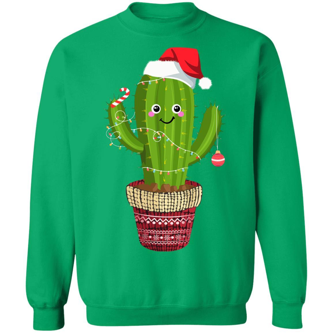 Cactus Christmas Tree Gift Santa Xmas Plant Lover-T-Shirt & Sweatshirt-Crewneck Sweatshirt-Irish Green