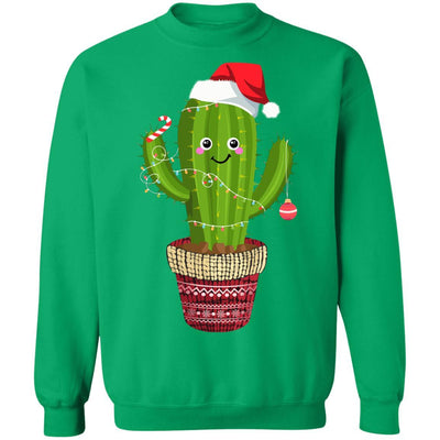 Cactus Christmas Tree Gift Santa Xmas Plant Lover-T-Shirt & Sweatshirt-Crewneck Sweatshirt-Irish Green