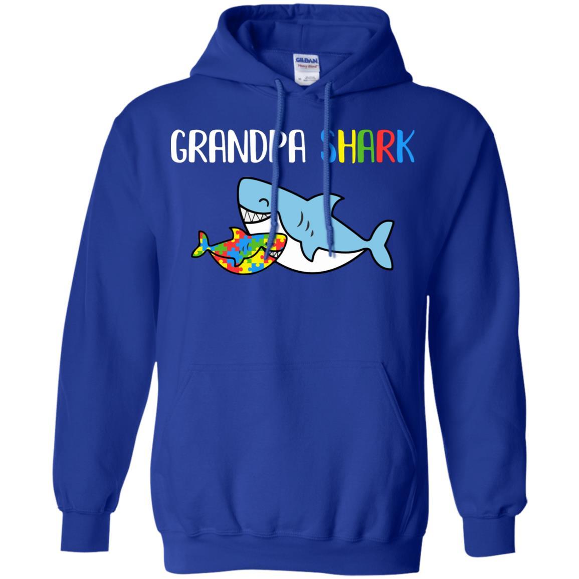 Grandpa Shark Support Autism Awareness For Grandchild-T-Shirt & Hoodie-Pullover Hoodie-Royal