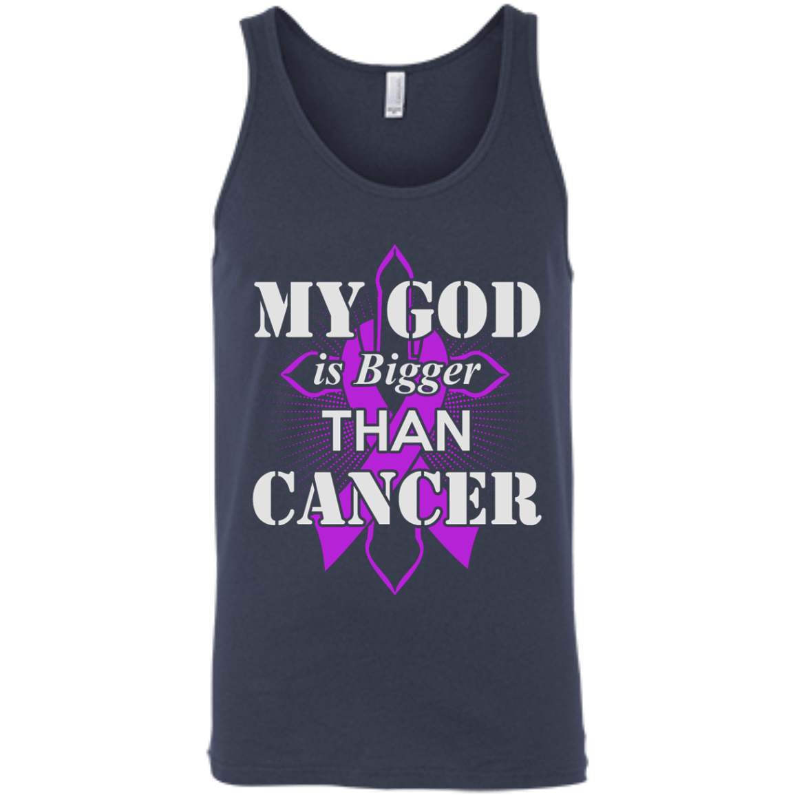 My God Is Bigger Than Cancer Violet Awareness Ribbon-T-Shirt & Hoodie-Unisex Tank-Navy