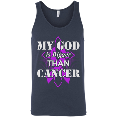 My God Is Bigger Than Cancer Violet Awareness Ribbon-T-Shirt & Hoodie-Unisex Tank-Navy