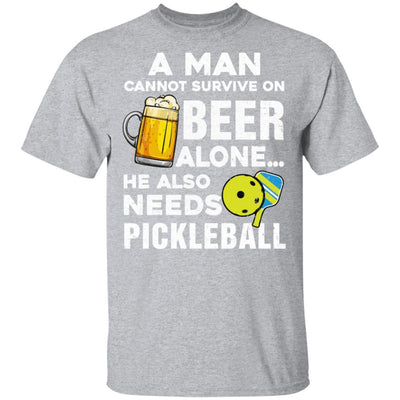 A Man Cannot Survive On Beer Alone He Also Needs Pickleball-T-Shirt & Hoodie-Classic T-Shirt-Sport Grey