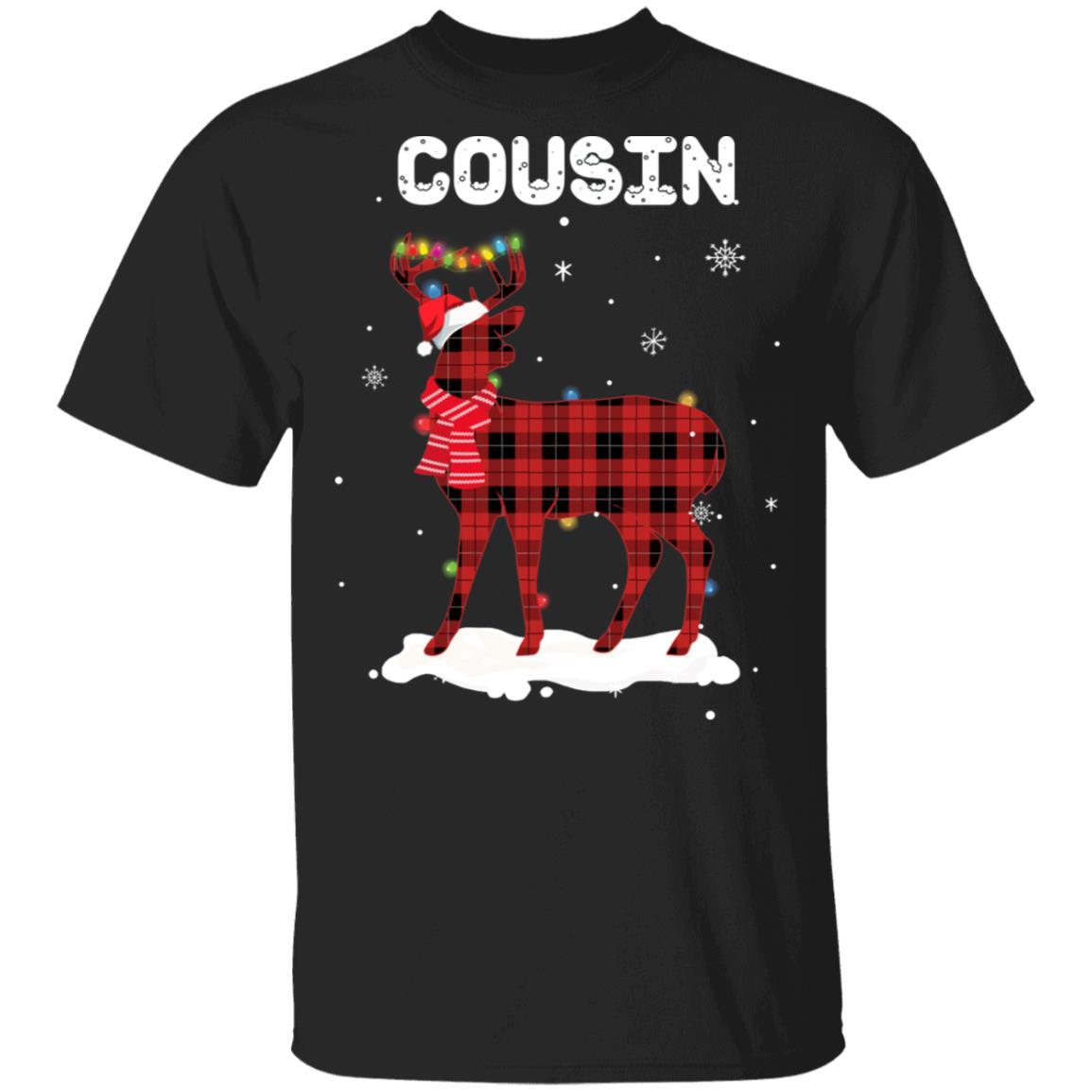 Cousin Deer Red Plaid Christmas Family Matching Pajamas-T-Shirt & Sweatshirt-Classic T-Shirt-Black