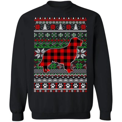 Golden Retriever Red Plaid Ugly Christmas Sweater Gifts-T-Shirt & Sweatshirt-Crewneck Sweatshirt-Black