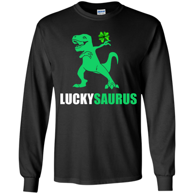 Irish Dinosaur Leprechaun St Patricks Day Luckysaurus Youth-Youth Shirt-Youth Long Sleeve T-Shirt-Black