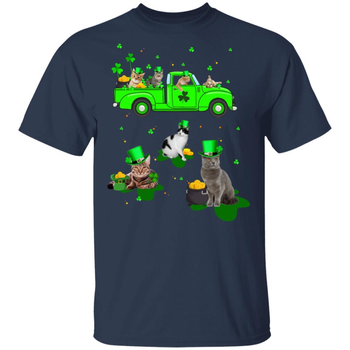 Leprechaun Driving Green Truck Cat St Patricks Day Gift-T-Shirt & Hoodie-Classic T-Shirt-Navy