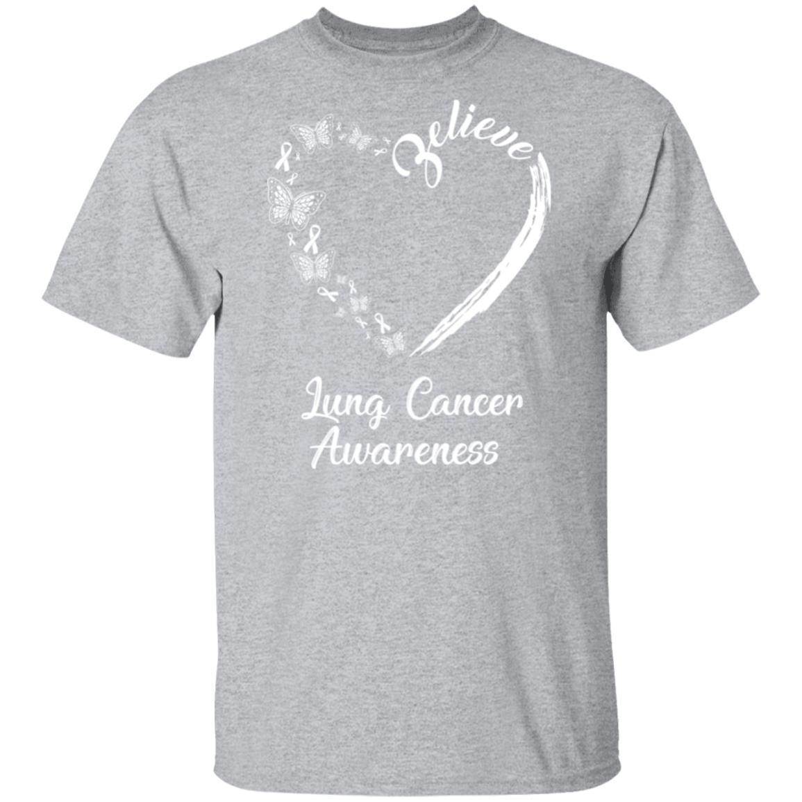 Butterfly Believe Lung Cancer Awareness Ribbon Gifts-T-Shirt & Hoodie-Classic T-Shirt-Sport Grey