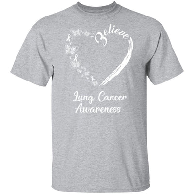 Butterfly Believe Lung Cancer Awareness Ribbon Gifts-T-Shirt & Hoodie-Classic T-Shirt-Sport Grey