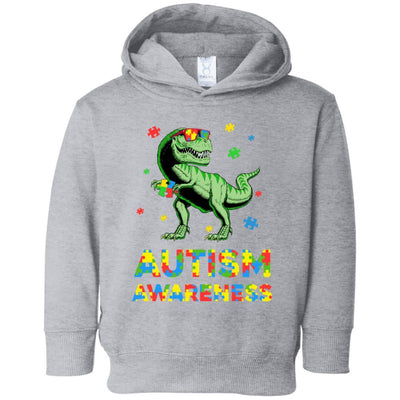 Dinosaur Puzzle Autism Awareness For Boys Girls Youth-Youth Shirt-Toddler Fleece Hoodie-Heather Grey