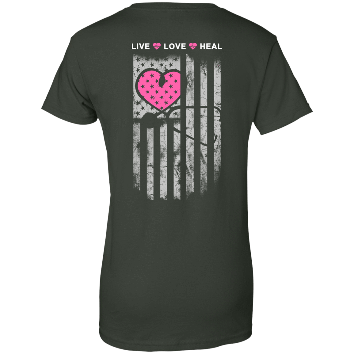 Nurse Heart Flag American Live Love Heal-T-Shirt & Hoodie-Women's T-Shirt-Forest Green