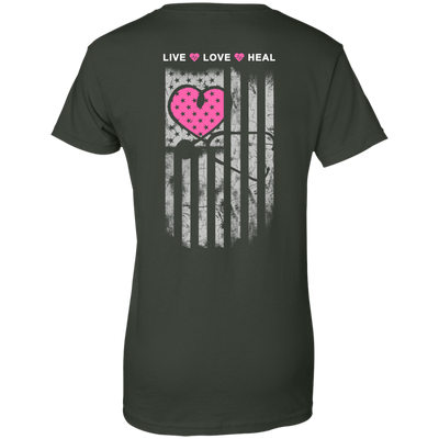 Nurse Heart Flag American Live Love Heal-T-Shirt & Hoodie-Women's T-Shirt-Forest Green