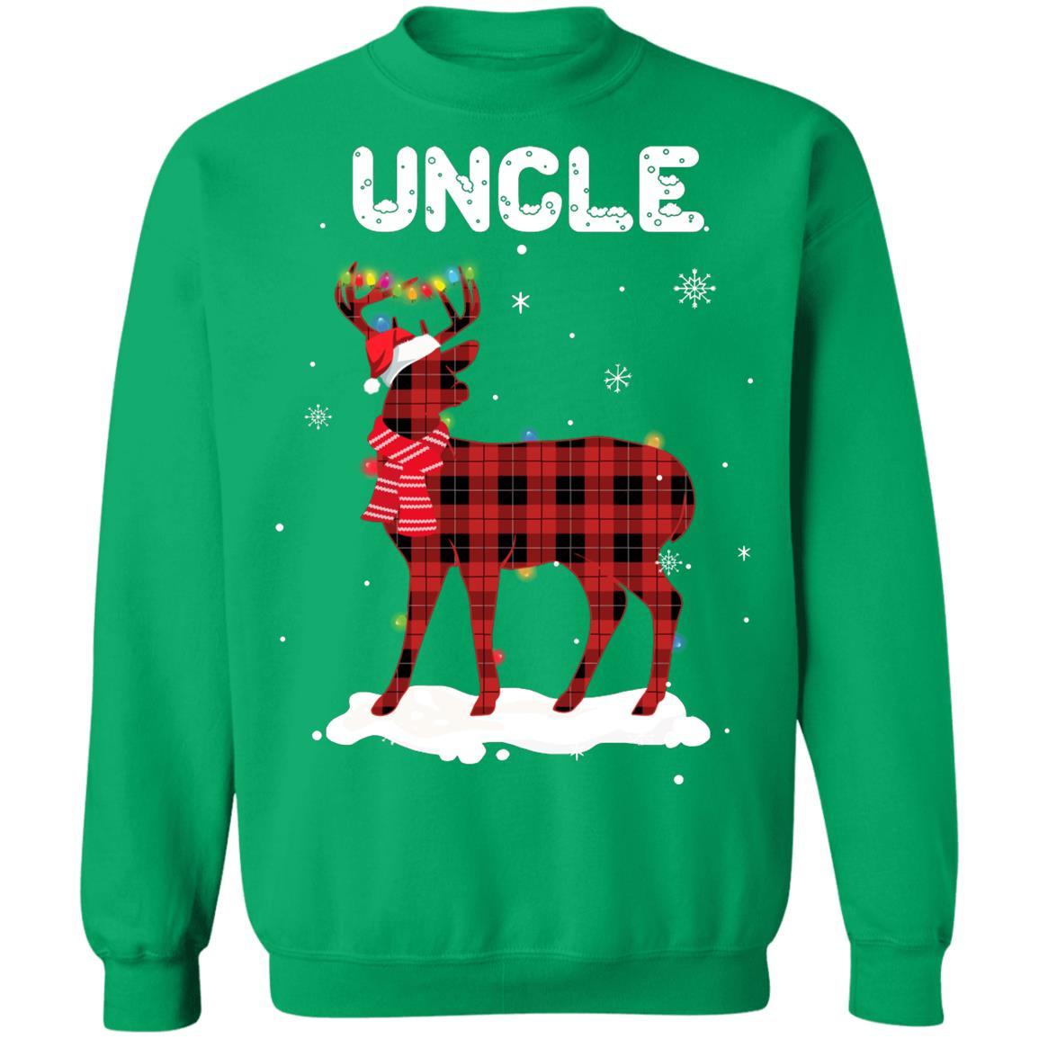 Uncle Deer Red Plaid Christmas Family Matching Pajamas-T-Shirt & Sweatshirt-Crewneck Sweatshirt-Irish Green