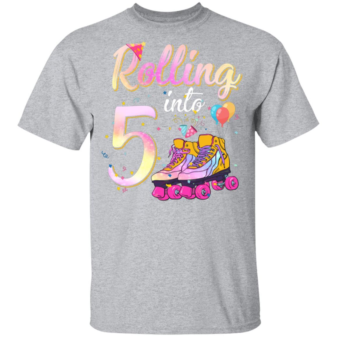 5 Years Old Birthday Girls Roller Skates 80's 5th Birthday Youth-Youth Shirt-Youth T-Shirt-Sport Grey