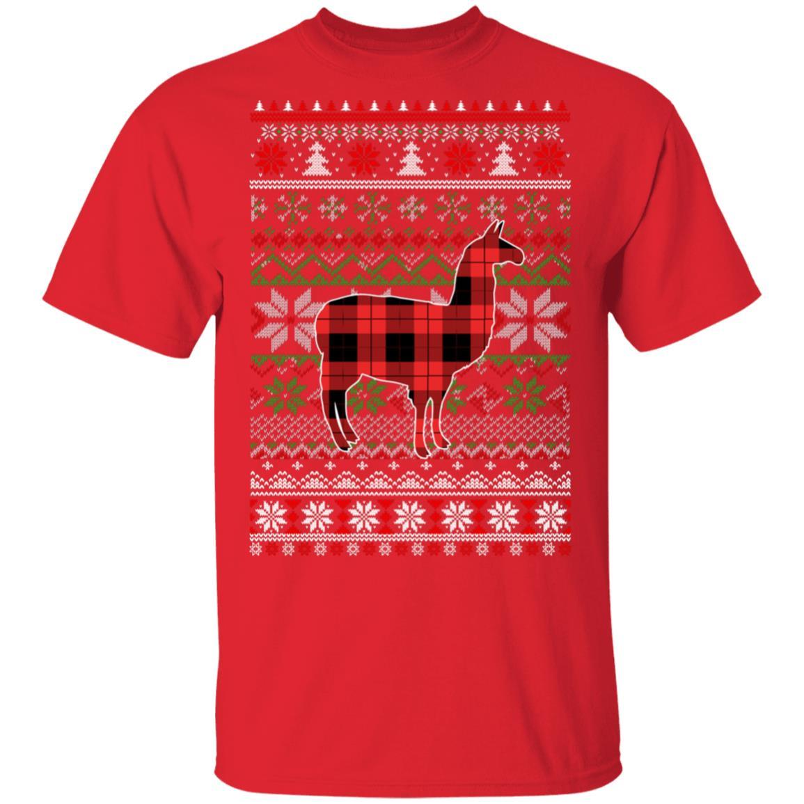 Llama Red Plaid Ugly Christmas Sweater Funny Gifts-T-Shirt & Sweatshirt-Classic T-Shirt-Red