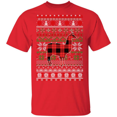 Llama Red Plaid Ugly Christmas Sweater Funny Gifts-T-Shirt & Sweatshirt-Classic T-Shirt-Red