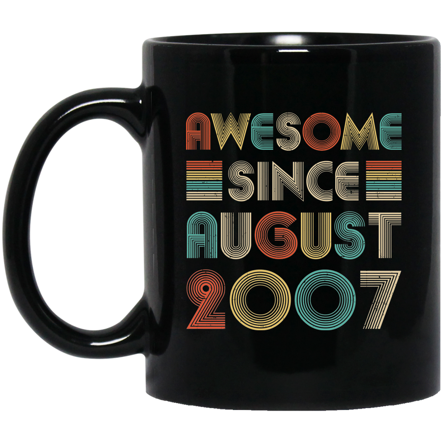 Awesome Since August 2007 Vintage 14th Birthday Gifts Mug-Coffee Mug-BM11OZ 11 oz. Black Mug-Black
