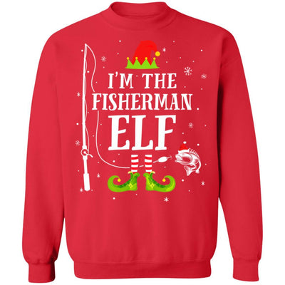 I'm The Fisherman Elf Matching Funny Fishing Christmas Xmas-T-Shirt & Sweatshirt-Crewneck Sweatshirt-Red