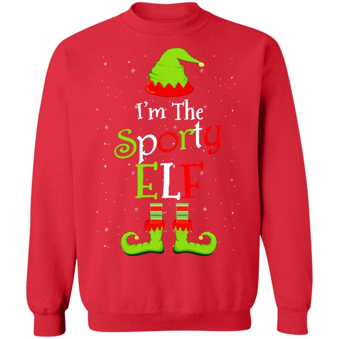 I'm The Sporty Elf Family Matching Funny Christmas Group Gift-T-Shirt & Sweatshirt-Crewneck Sweatshirt-Red