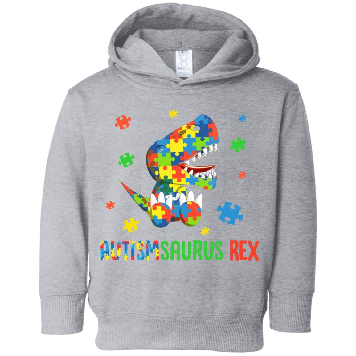 Autismsaurus Rex Autism Dinosaur T-Rex For Kids Youth-Youth Shirt-Toddler Fleece Hoodie-Heather Grey