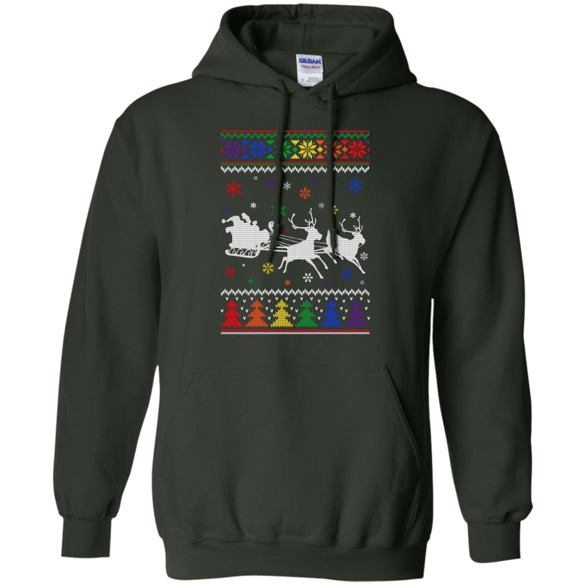Rainbow Christmas Through The Snow Together-T-Shirt & Hoodie-Pullover Hoodie-Forest Green
