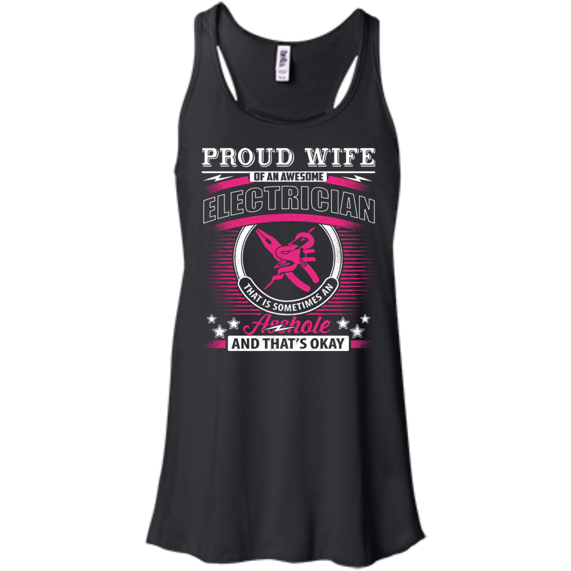 Proud Wife Of An Awesome Electrician-T-Shirt & Hoodie-Women's Flowy Racerback Tank-Black