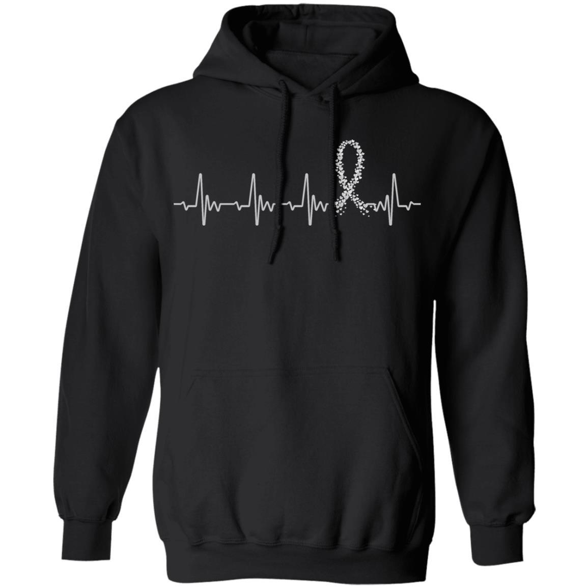 Brain Cancer Diabetes Awareness Gray Ribbon Heartbeat-T-Shirt & Hoodie-Pullover Hoodie-Black