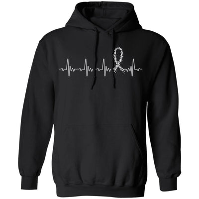 Brain Cancer Diabetes Awareness Gray Ribbon Heartbeat-T-Shirt & Hoodie-Pullover Hoodie-Black