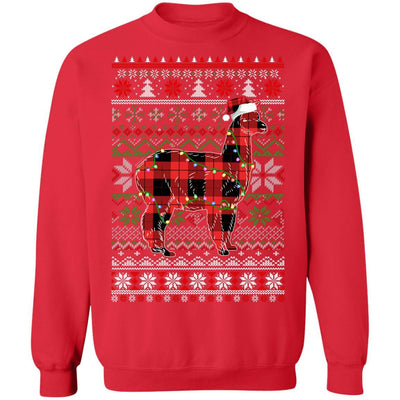 Red Plaid Buffalo Llama Pajamas Family Christmas Sweater-T-Shirt & Sweatshirt-Crewneck Sweatshirt-Red