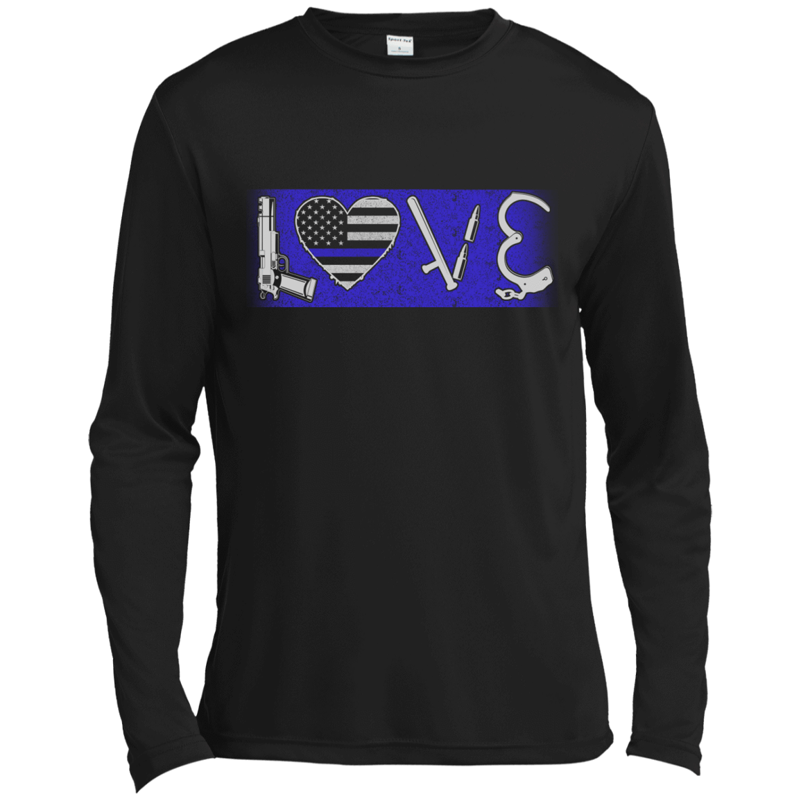 LOVE Thin Blue Line Police Officer-T-Shirt & Hoodie-Long Sleeve T-Shirt-Black