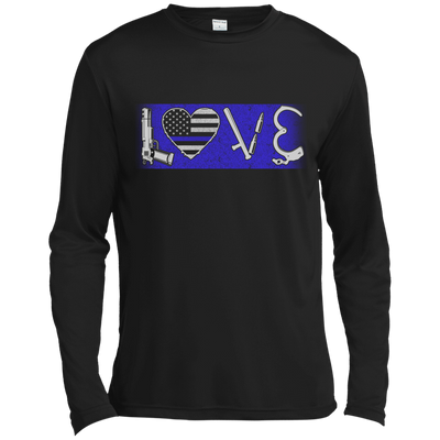LOVE Thin Blue Line Police Officer-T-Shirt & Hoodie-Long Sleeve T-Shirt-Black