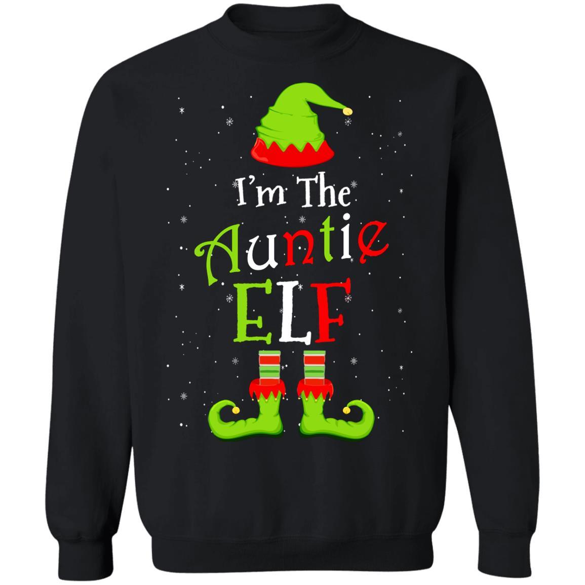 I'm The Auntie Elf Family Matching Funny Christmas Group Gift-T-Shirt & Sweatshirt-Crewneck Sweatshirt-Black