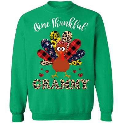 One Thankful Grammy Leopard Turkey Thanksgiving Gift-T-Shirt & Sweatshirt-Crewneck Sweatshirt-Irish Green
