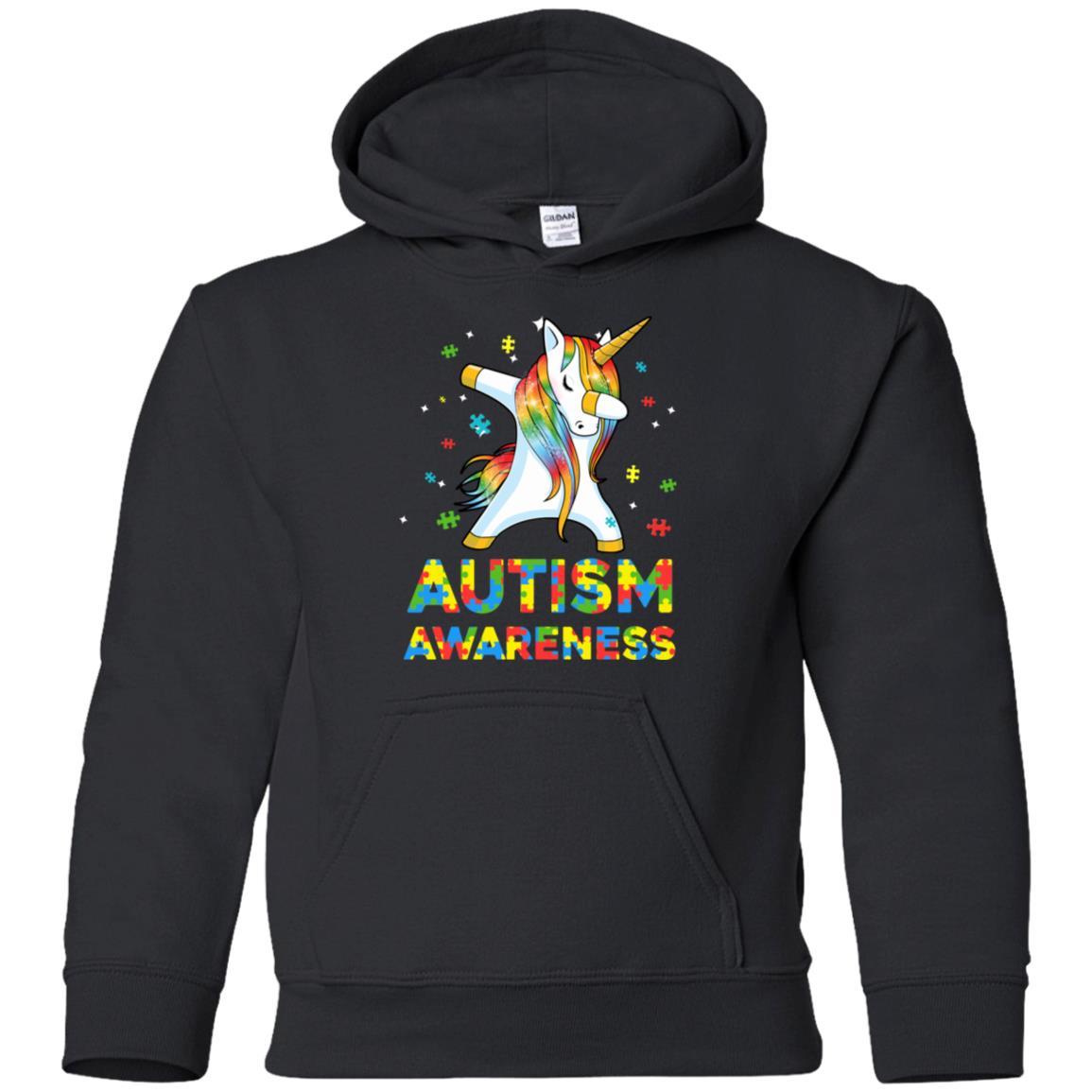 Dabbing Unicorn Puzzle Autism Awareness For Girls Youth-Youth Shirt-Youth Pullover Hoodie-Black