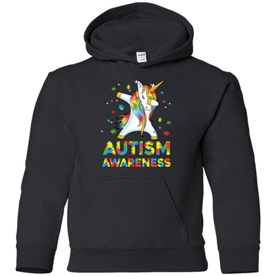 Dabbing Unicorn Puzzle Autism Awareness For Girls Youth-Youth Shirt-Youth Pullover Hoodie-Black