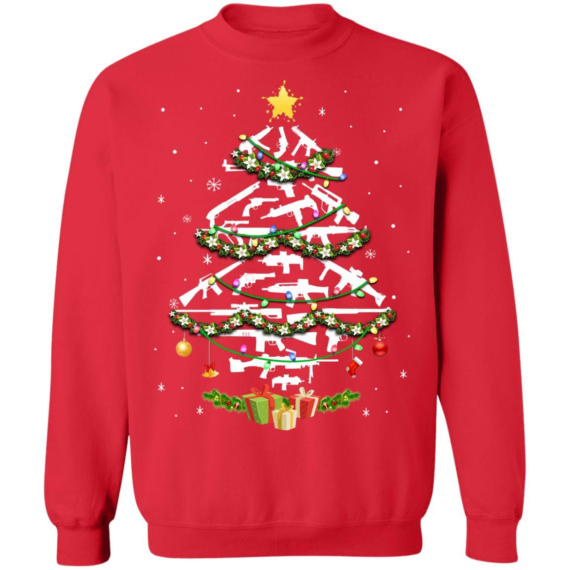 Guns Christmas Tree Ornament Xmas Gift For Gun Lovers-T-Shirt & Sweatshirt-Crewneck Sweatshirt-Red