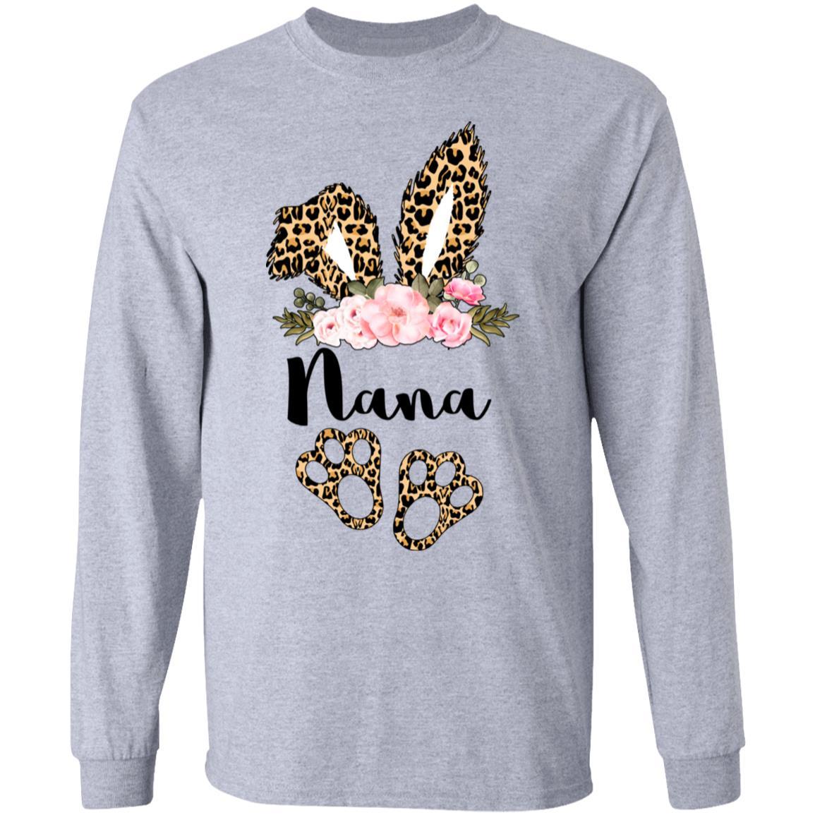 Flower Leopard Bunny Nana Easter Day Women Gifts-T-Shirt & Hoodie-Long Sleeve T-Shirt-Sport Grey