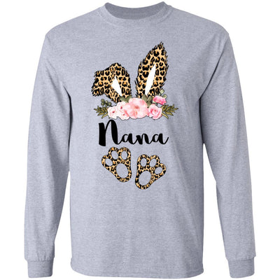 Flower Leopard Bunny Nana Easter Day Women Gifts-T-Shirt & Hoodie-Long Sleeve T-Shirt-Sport Grey